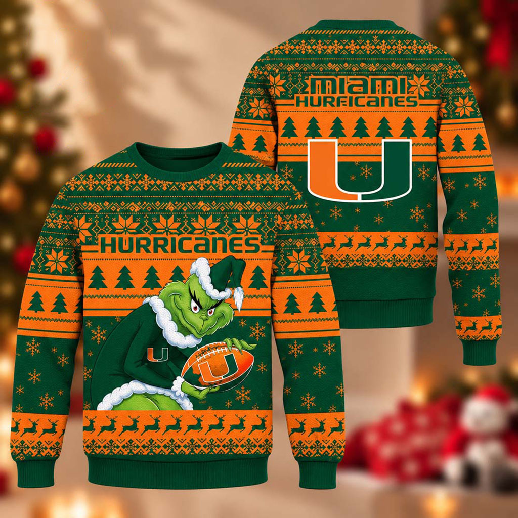 Miami Hurricanes The Grinch 2026 Christmas Ugly Sweater Hurricanes Merch Gifts For Holiday 1 - Unicasport Miami Hurricanes The Grinch 2026 Christmas Ugly Sweater Hurricanes Merch Gifts For Holiday