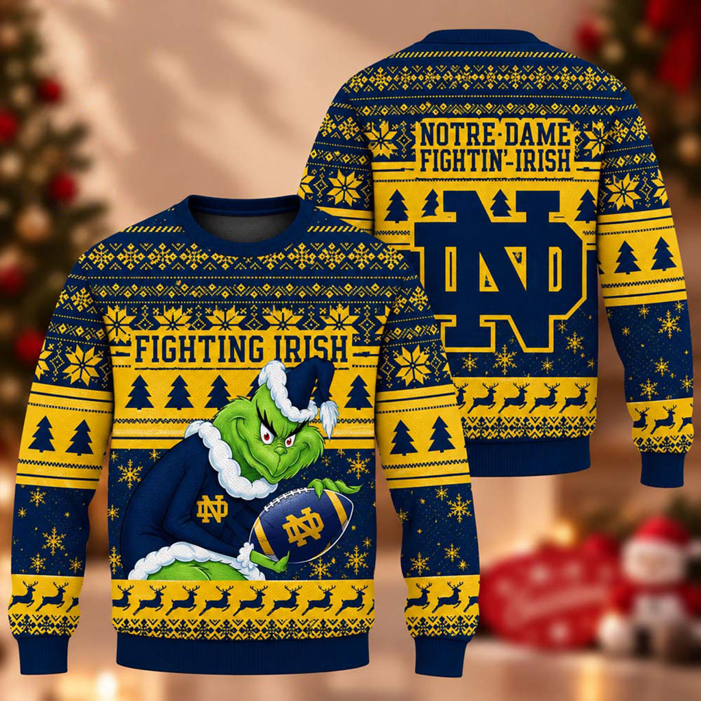 Notre Dame Fighting Irish The Grinch 2026 Christmas Ugly Sweater Fighting Irish Merch Fan Gift 1 - Unicasport Notre Dame Fighting Irish The Grinch 2026 Christmas Ugly Sweater Fighting Irish Merch Fan Gift
