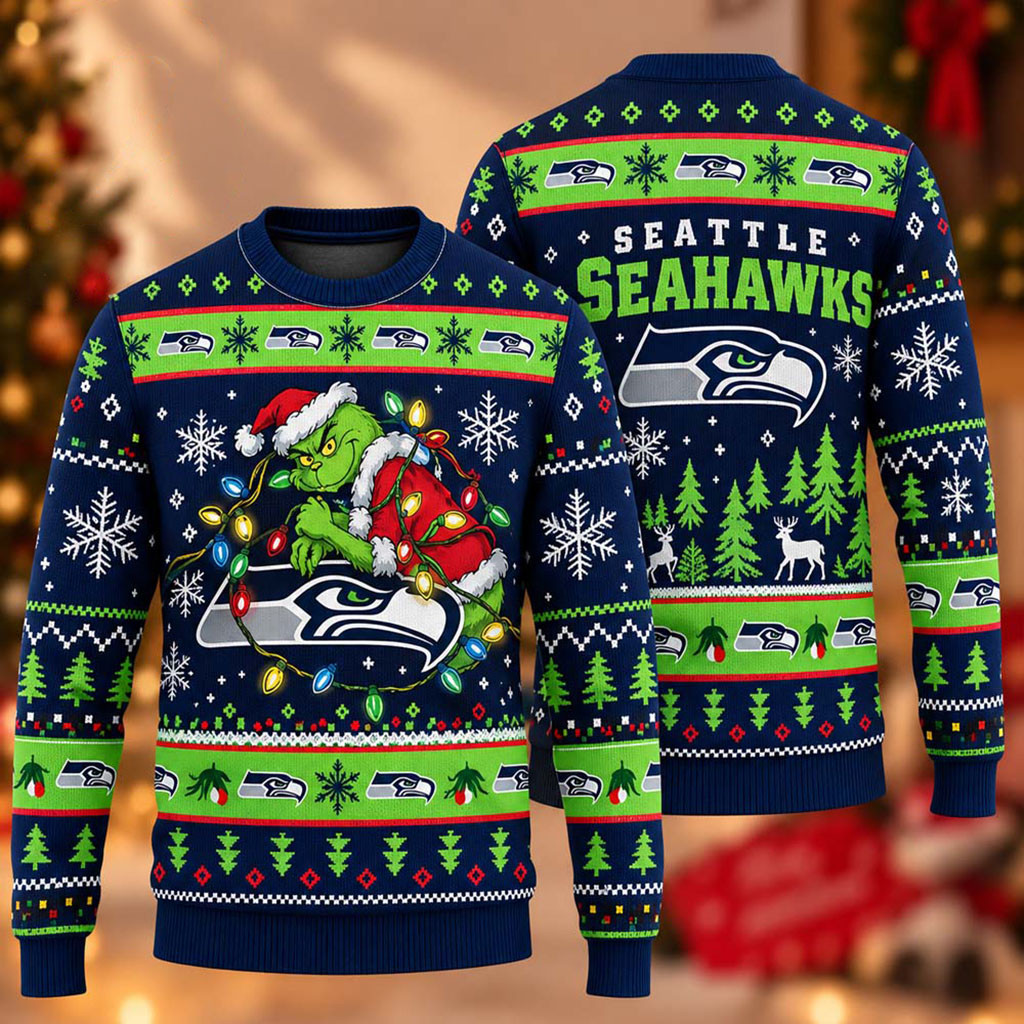 Seattle Seahawks x The Grinch 2026 Christmas Ugly Sweater Seahawks Merch Football Fan Gift 1 - Unicasport Seattle Seahawks x The Grinch 2026 Christmas Ugly Sweater Seahawks Merch Football Fan Gift