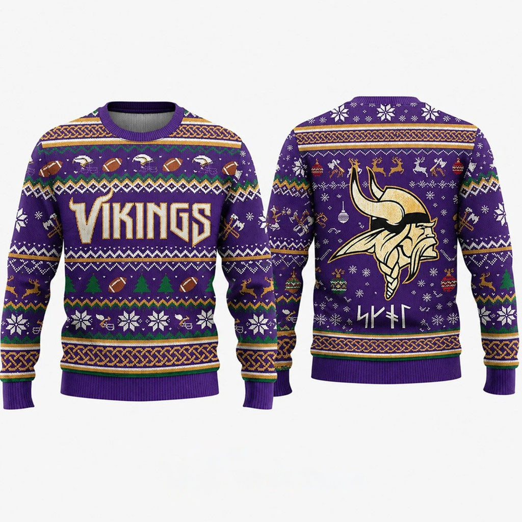 Vikings Skol Runes 2026 Ugly Holiday Sweater Minnesota Vikings Merch Gifts For Football Fan 1 - Unicasport Vikings Skol Runes 2026 Ugly Holiday Sweater Minnesota Vikings Merch Gifts For Football Fan