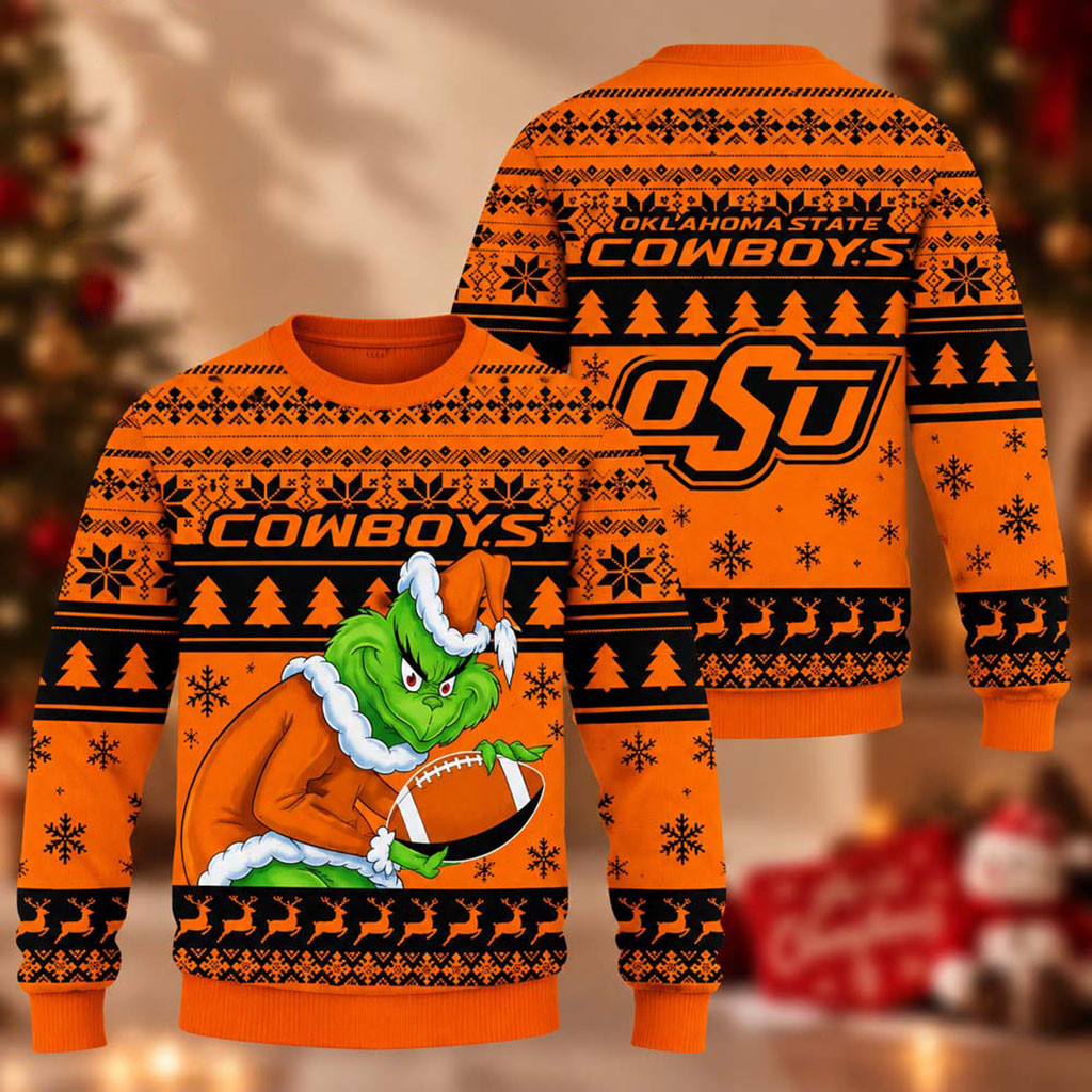 Oklahoma State Cowboys The Grinch 2026 Christmas Ugly Sweater Oklahoma State Cowboys Merch Gift 1 - Unicasport Oklahoma State Cowboys The Grinch 2026 Christmas Ugly Sweater Oklahoma State Cowboys Merch Gift