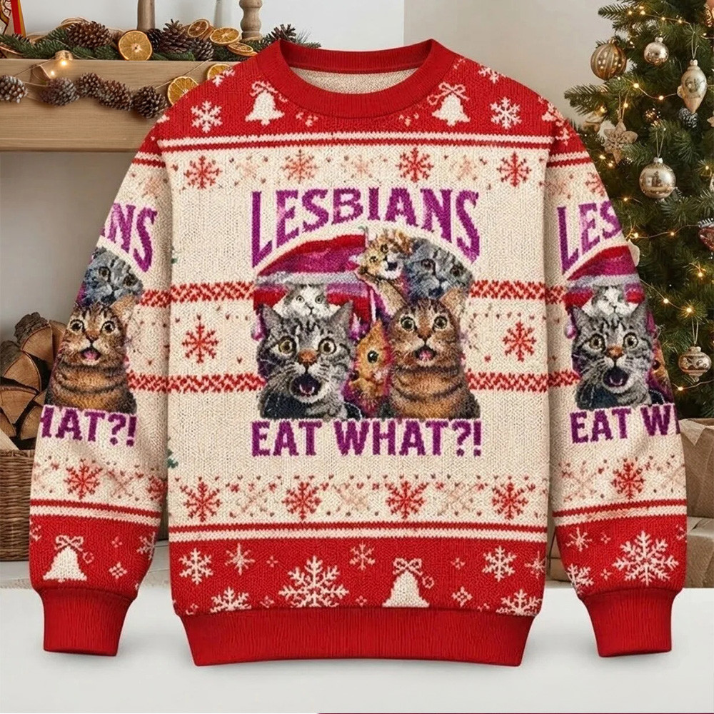 Lesbians Eat What Ugly Christmas Sweater Winter Apparel Funny Xmas Gifts For Lesbian Friend 1 - Unicasport Lesbians Eat What Ugly Christmas Sweater Winter Apparel Funny Xmas Gifts For Lesbian Friend