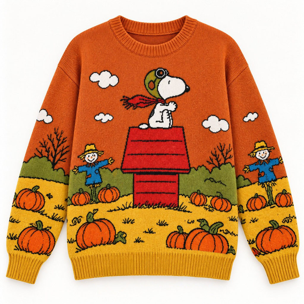 Peanuts Snoopy Flying Ace Pumpkin Sweater Autumn Halloween Apparel Gifts for Snoopy Fans 1 - Unicasport Peanuts Snoopy Flying Ace Pumpkin Sweater Autumn Halloween Apparel Gifts for Snoopy Fans