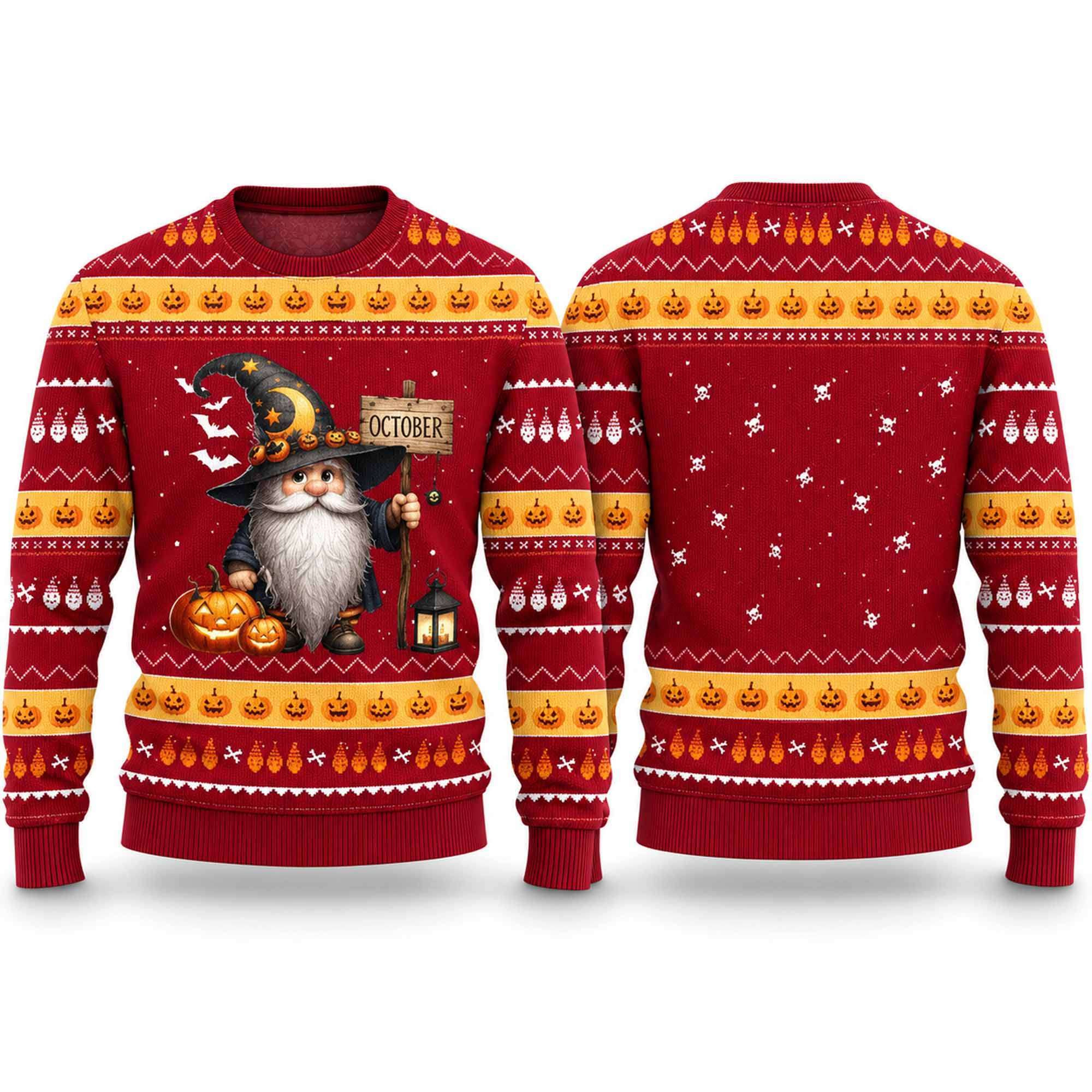 2026 October Wizard Gnome Halloween Ugly Sweater Spooky Season Apparel Gift For Halloween 1 - Unicasport 2026 October Wizard Gnome Halloween Ugly Sweater Spooky Season Apparel Gift For Halloween