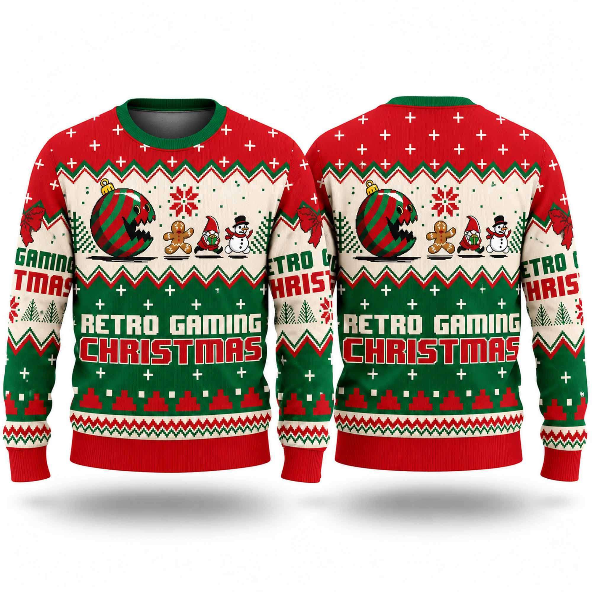 2026 Retro Gaming Christmas Ugly Christmas Sweater Pac-Man Merch Xmas Gifts For Gamers 1 - Unicasport 2026 Retro Gaming Christmas Ugly Christmas Sweater Pac-Man Merch Xmas Gifts For Gamers