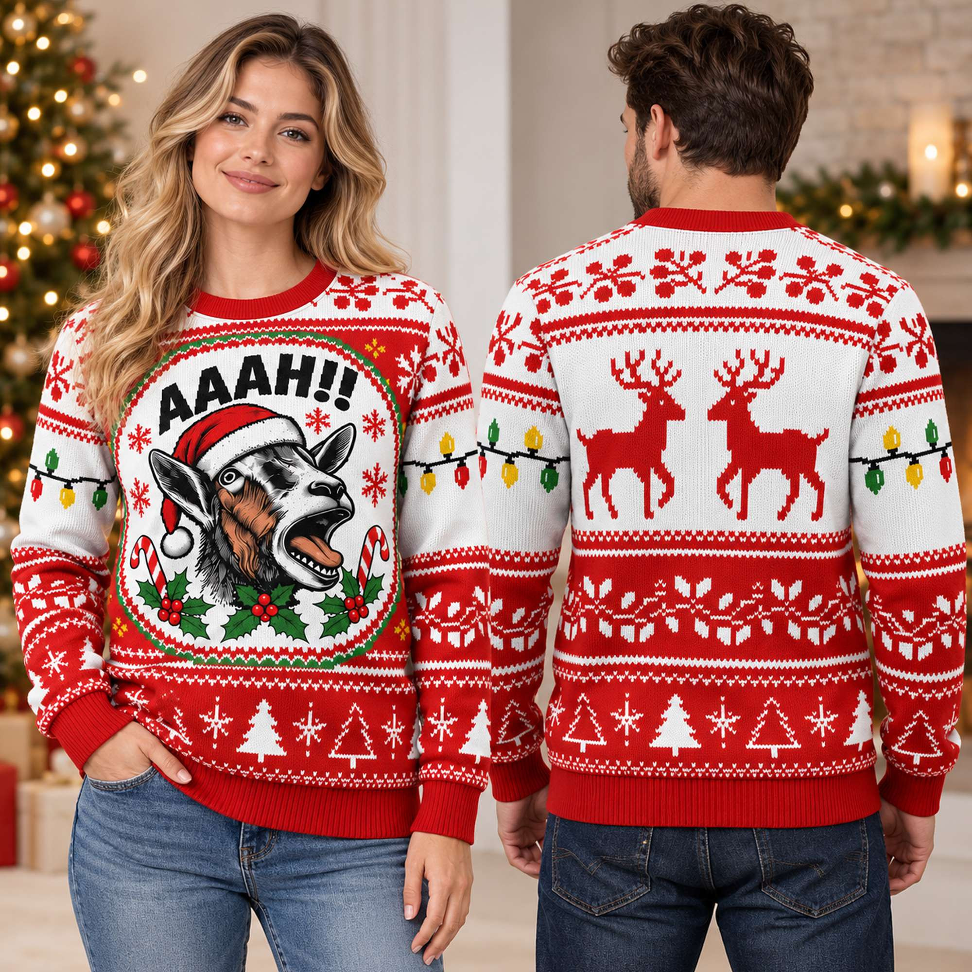 Goat Santa Aaah Ugly Christmas Sweater Funny Holiday Apparel Xmas Gift For Him Her