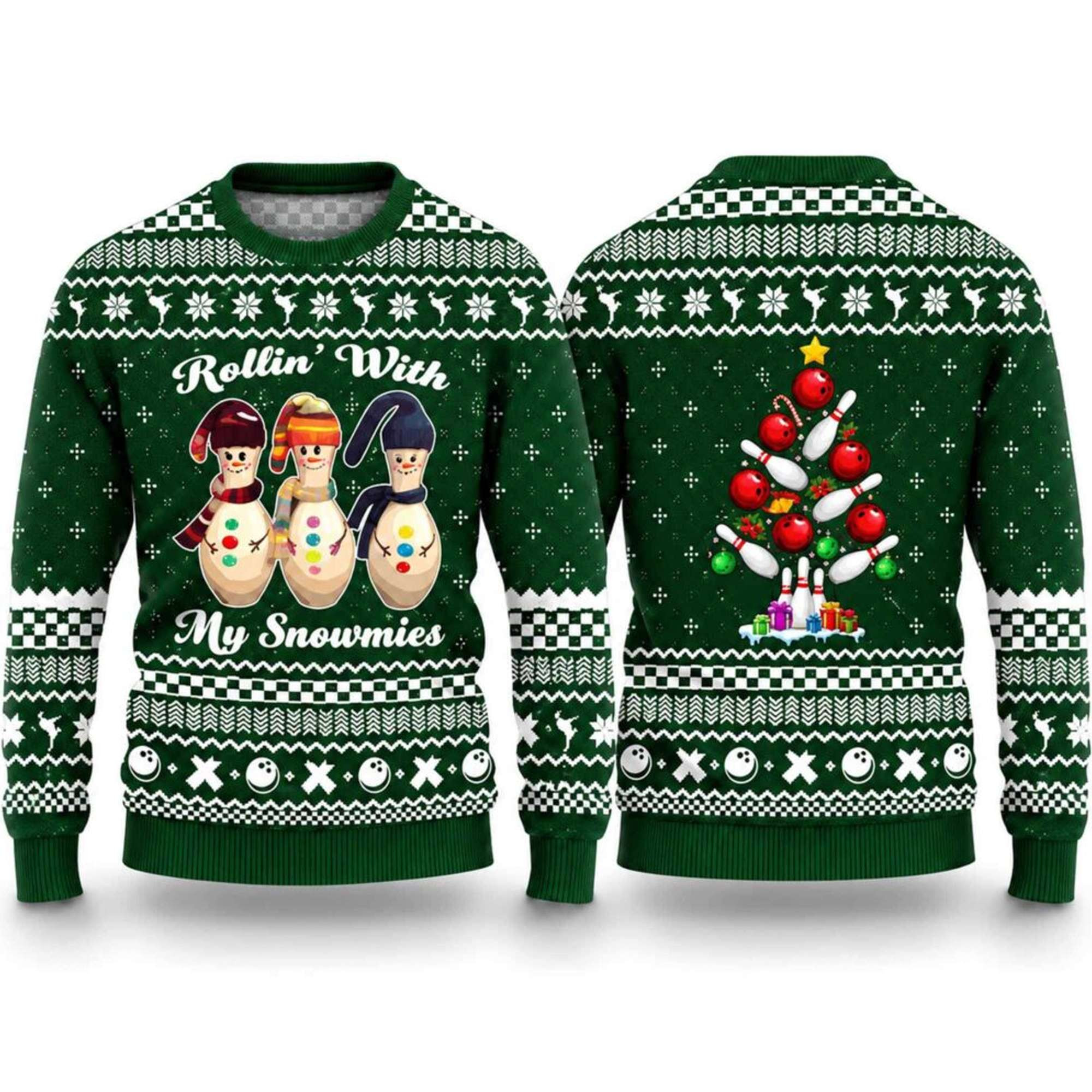 2026 Rollin With My Snowmies Bowling Snowman Ugly Christmas Sweater Holiday Clothing Xmas Gifts 1 - Unicasport 2026 Rollin With My Snowmies Bowling Snowman Ugly Christmas Sweater Holiday Clothing Xmas Gifts