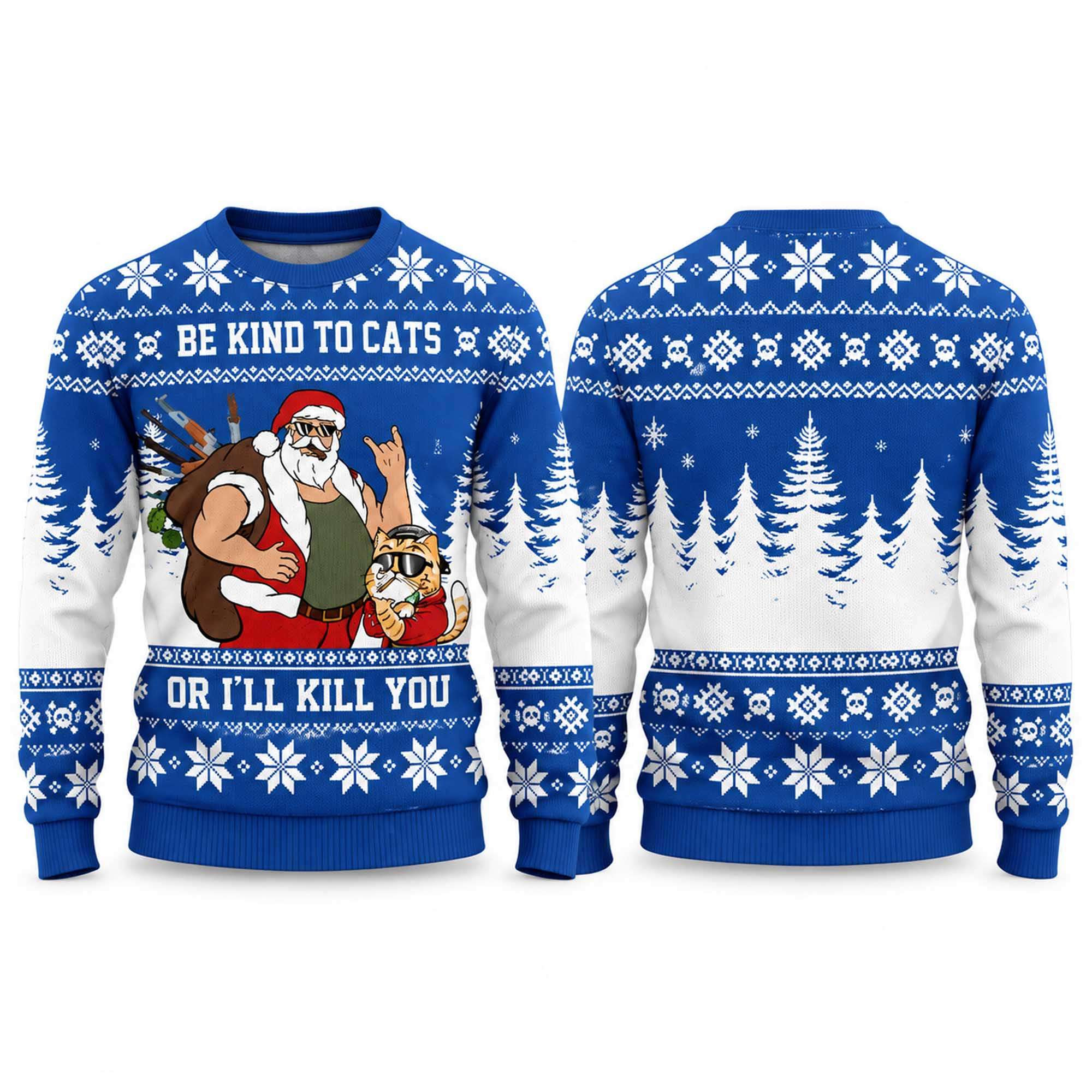2026 Tough Santa Cat Ugly Christmas Sweater Be Kind Cats Or I'll Kill You Jumper Cat Lover Gift 1 - Unicasport 2026 Tough Santa Cat Ugly Christmas Sweater Be Kind Cats Or I'll Kill You Jumper Cat Lover Gift