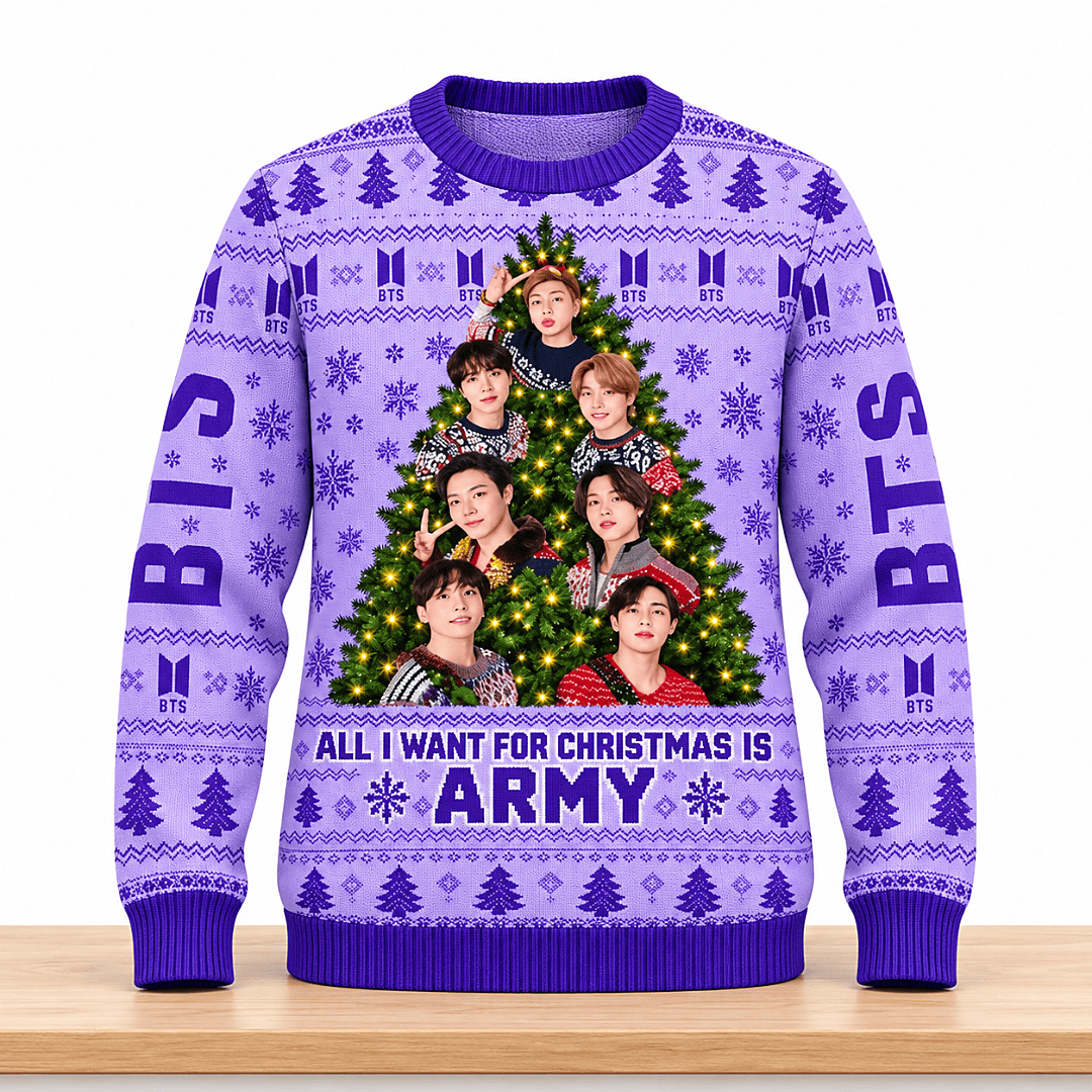 BTS All I Want For Christmas Is ARMY Christmas 2026 Ugly Sweater BTS Merch Kpop Fan Gifts 1 - Unicasport BTS All I Want For Christmas Is ARMY Christmas 2026 Ugly Sweater BTS Merch Kpop Fan Gifts