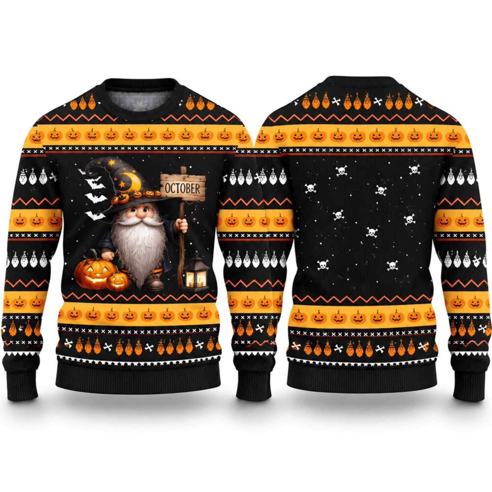 2026 October Wizard Gnome Halloween Ugly Sweater Black Spooky Season Apparel Halloween Gifts 1 - Unicasport 2026 October Wizard Gnome Halloween Ugly Sweater Black Spooky Season Apparel Halloween Gifts