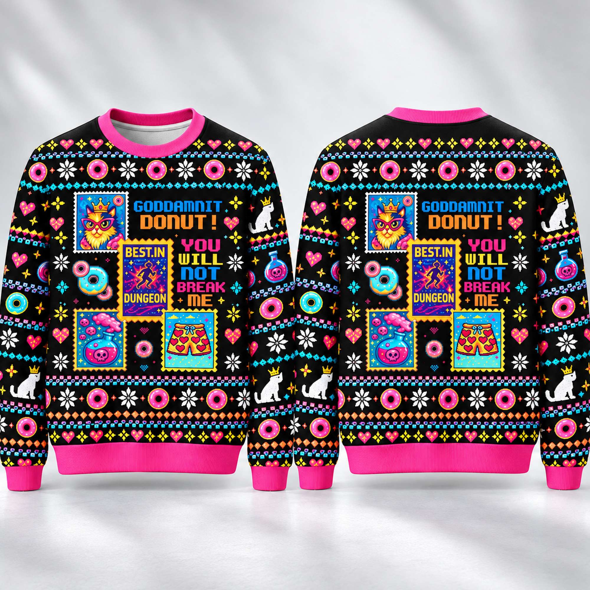 Cat Goddamnit Donut You Will Not Break Me Christmas Ugly Sweater Dungeon Crawler Carl Merch 1 - Unicasport Cat Goddamnit Donut You Will Not Break Me Christmas Ugly Sweater Dungeon Crawler Carl Merch