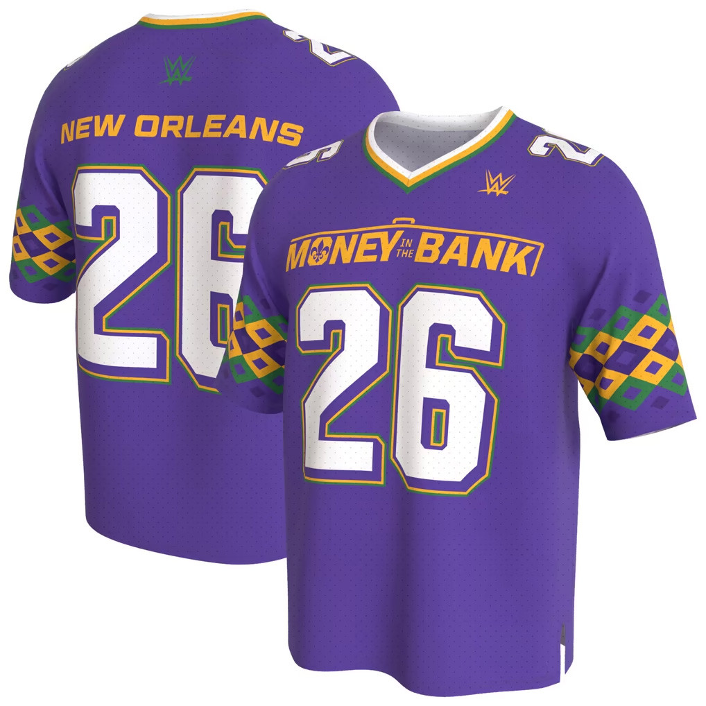 WWE Merch 2026 Money In The Bank Football Jersey New Orleans Mardi Gras Event Merch Fan Gifts