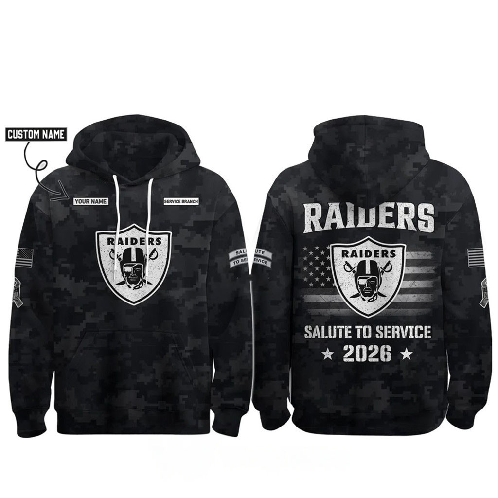 Personalized Las Vegas Raiders Salute To Service 2026 Camo Hoodie LV Raiders Merch Fan Gifts