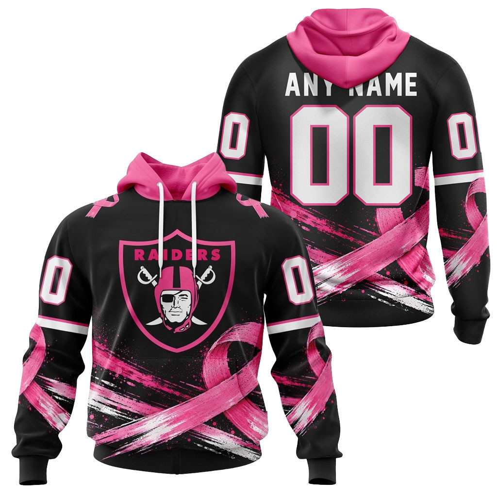 Personalized Las Vegas Raiders Pink Fights Breast Cancer 2026 Hoodie LV Raiders Merch Gifts