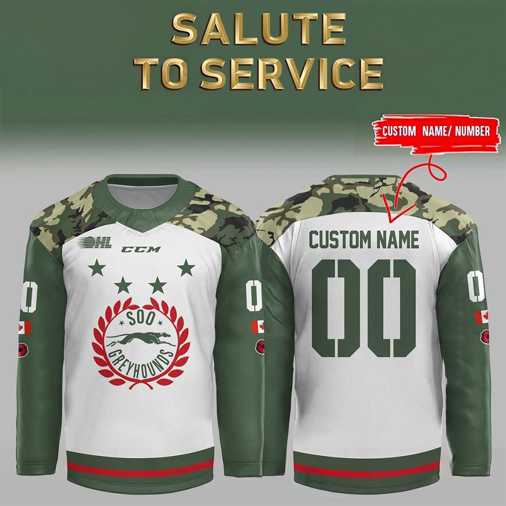Personalized Soo Greyhounds 2026 Salute To Service Night Hockey Jersey Soo Greyhounds Merch 1 - Unicasport Personalized Soo Greyhounds 2026 Salute To Service Night Hockey Jersey Soo Greyhounds Merch