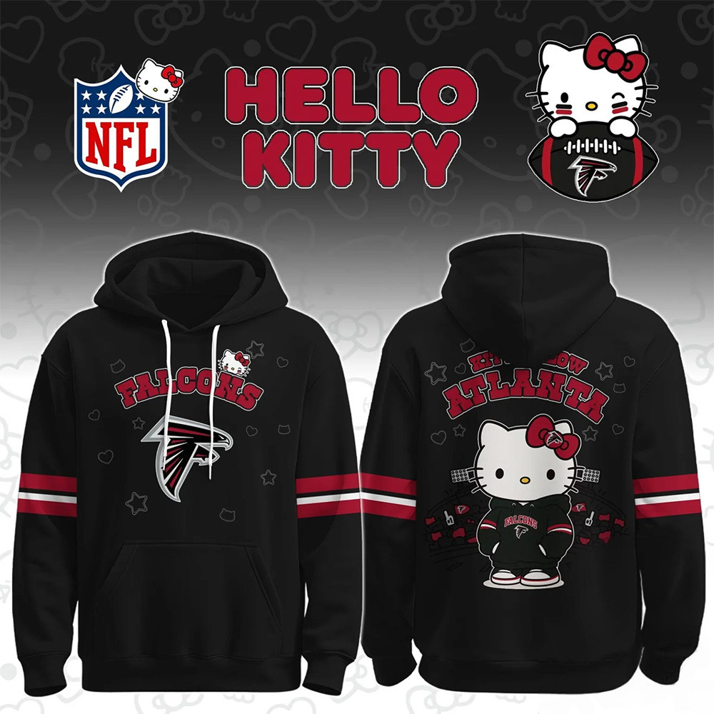 Atlanta Falcons X Hello Kitty Merch National Football League Black Hoodie NFL Apparel Gifts Idea