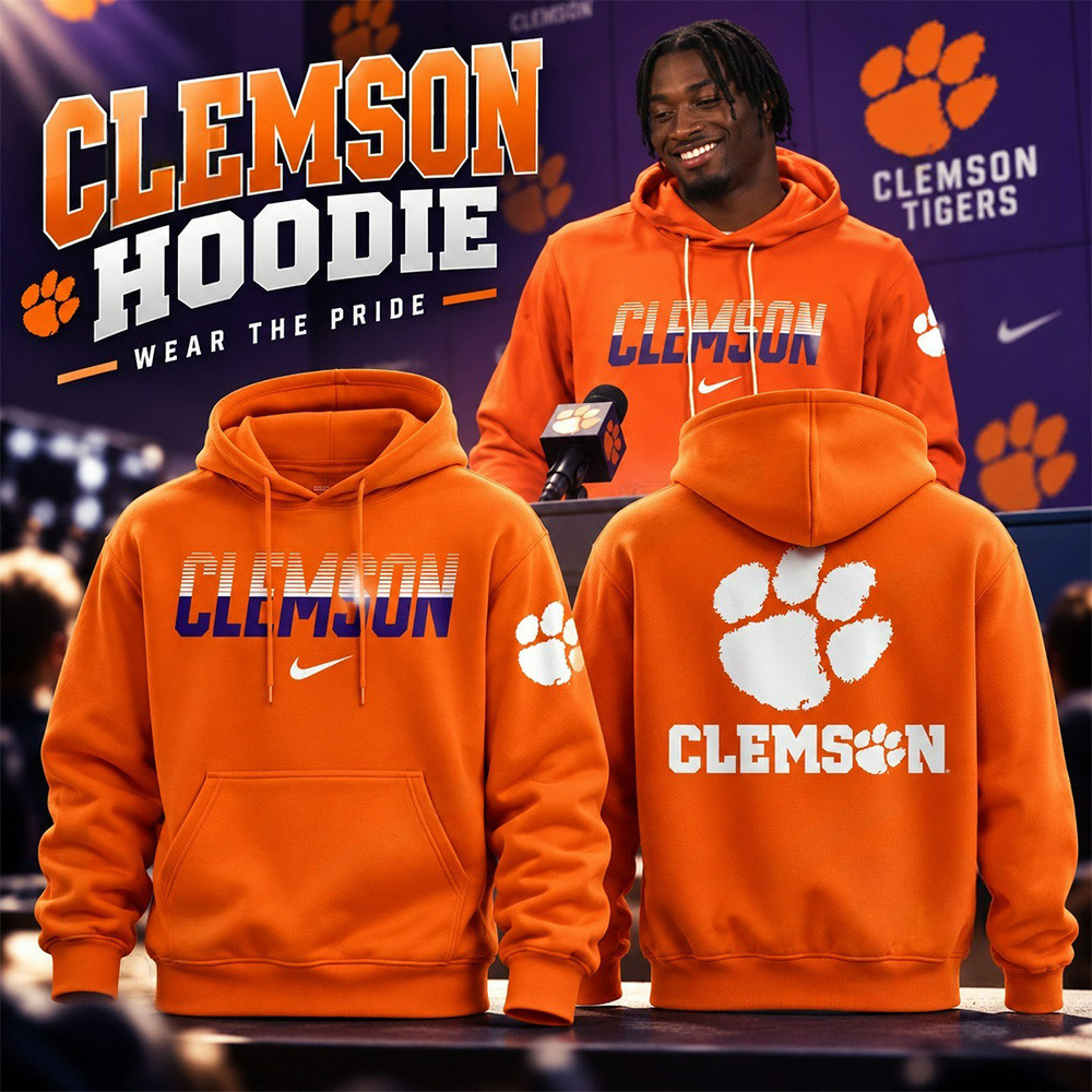 Clemson Tigers Merch Wordmark And Paw Orange Hoodie NCAA Apparel Clemson Tigers Fans Gifts