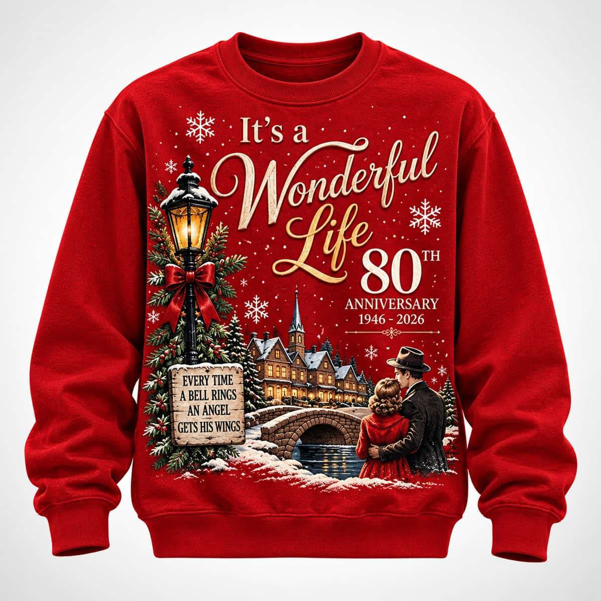 It’s A Wonderful Life 80th Anniversary 1946-2026 Christmas Print Casual Sweatshirt 1 - Unicasport It’s A Wonderful Life 80th Anniversary 1946-2026 Christmas Print Casual Sweatshirt
