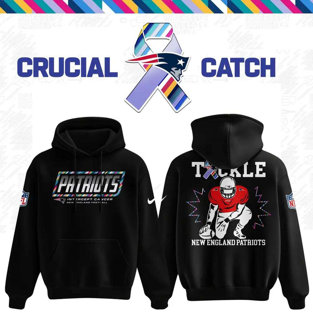 New England Patriots Merch Crucial Catch Intercept Cancer Hoodie Gift For Patriots Fans