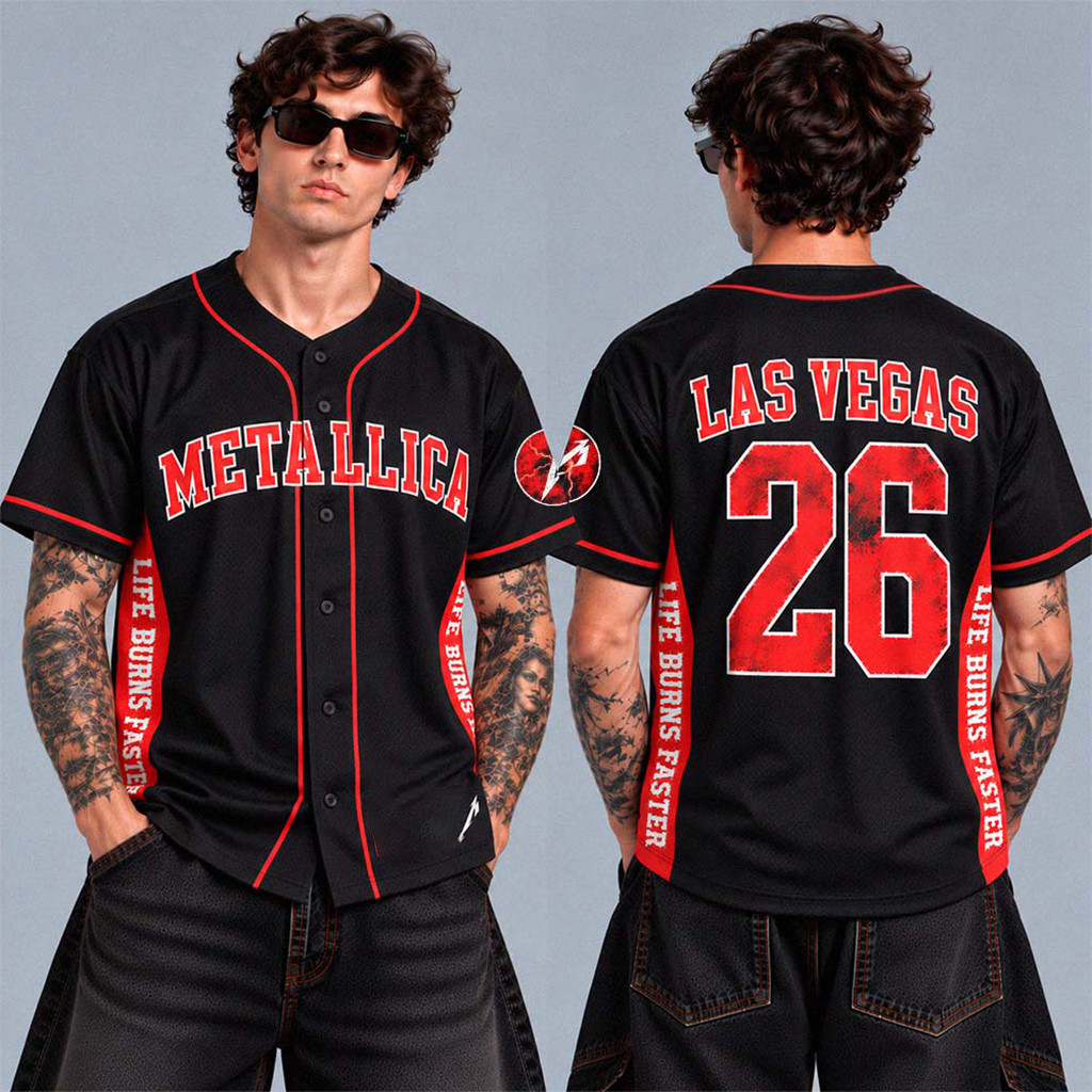 Metallica Merch Life Burns Faster 2026 2027 Las Vegas Live At Sphere Tour Baseball Jersey 1 - Unicasport Metallica Merch Life Burns Faster 2026 2027 Las Vegas Live At Sphere Tour Baseball Jersey