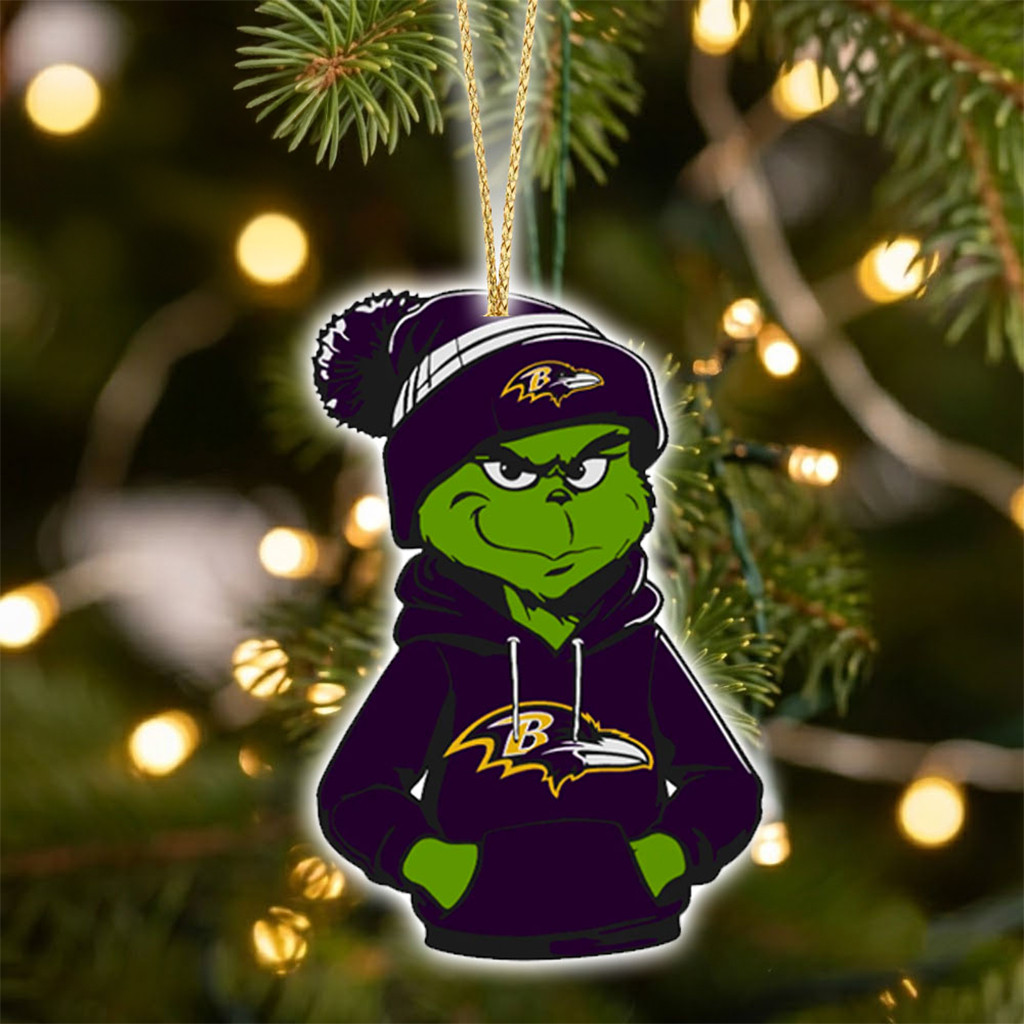 Baltimore Ravens X Grinch 2026 Christmas Ornament Baltimore Ravens Merch Xmas Tree Decoration