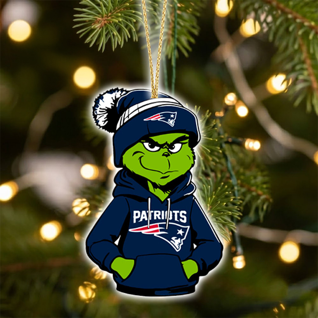 New England Patriots X Grinch Christmas Ornament NE Patriots Merch Holiday Home Decor