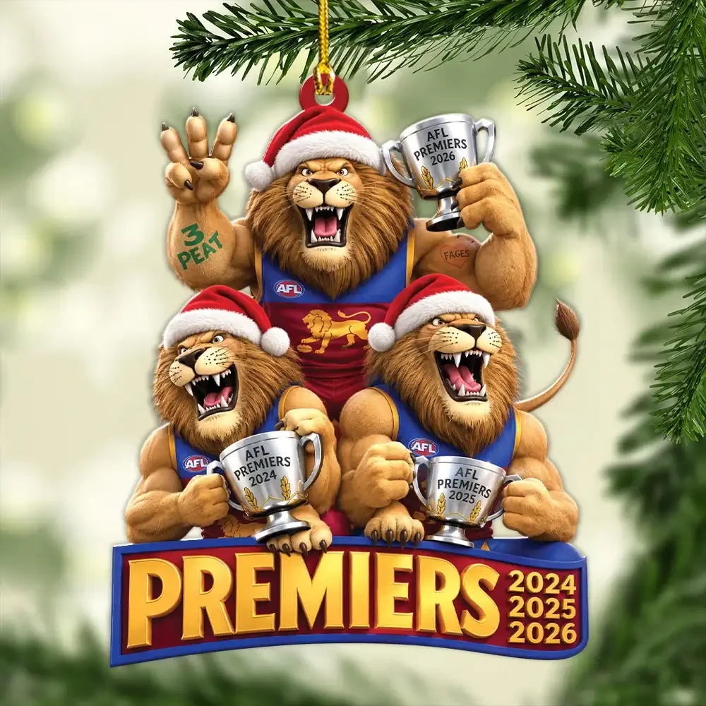 Brisbane Lions Merch 3 Peat AFL Premiers Brisbane Lions Christmas Ornament Xmas Gifts For Dad