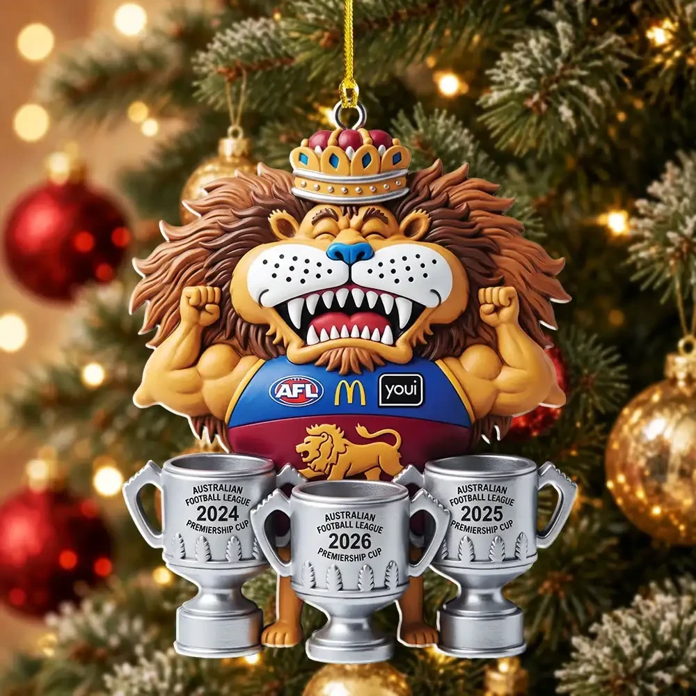 Brisbane Lions Merch Brisbane Lions Three Peat Premiers Ornament Gift Ideas For AFL Fans