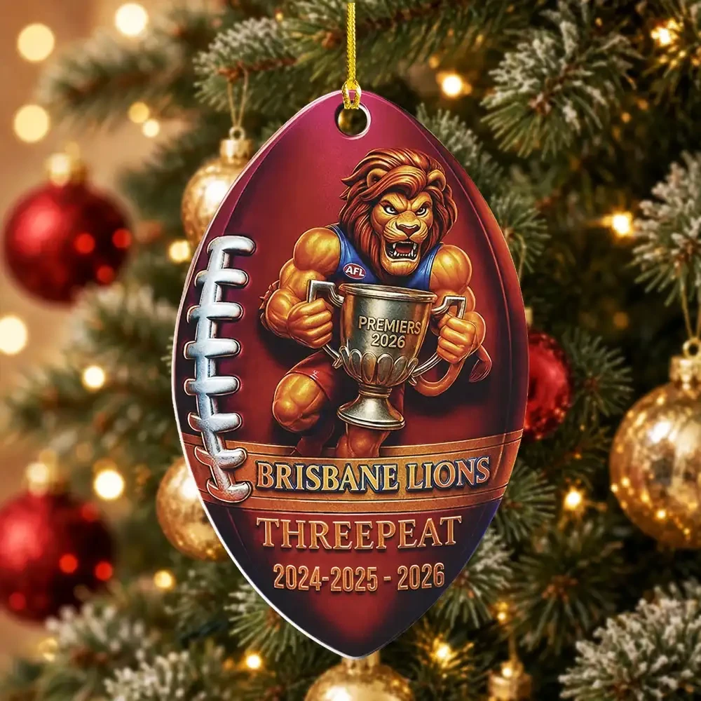 Brisbane Lions Merch Brisbane Lions Threepeat Premiers 2026 Ornament Gifts For AFL Fans