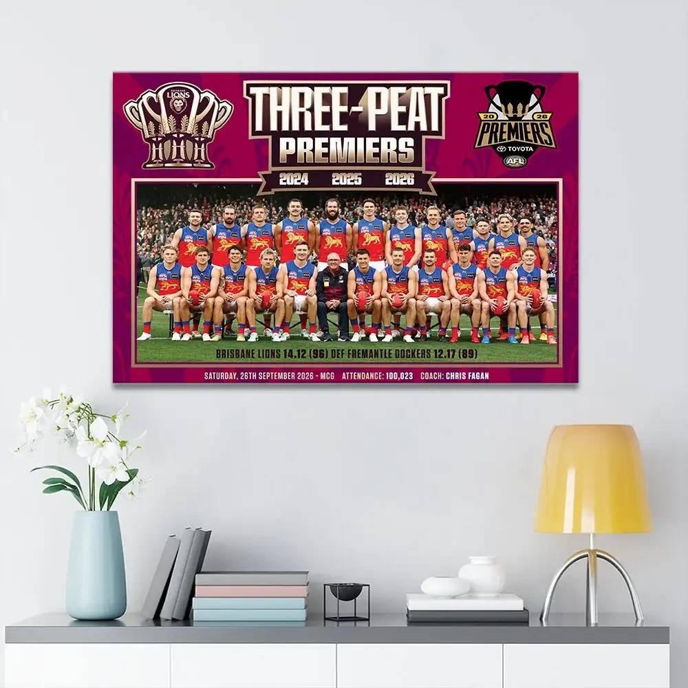 Brisbane Lions Merch Brisbane Lions Three Peat Premiers Poster Best Gift For AFL Fans