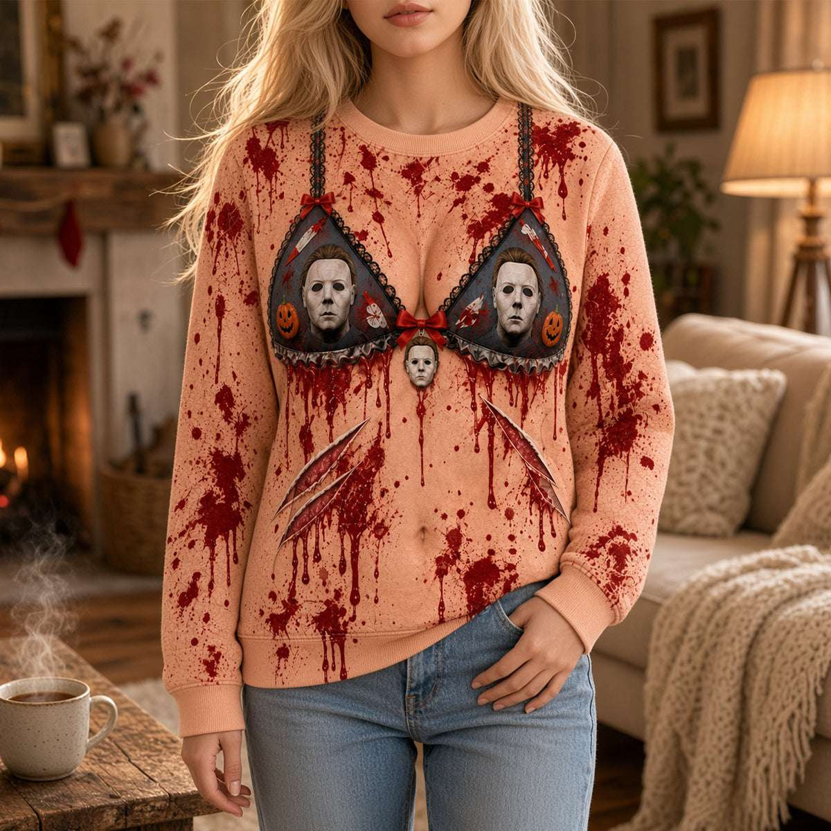 Michael Myers Fake Bikini Cut Out Ugly Sweater Funny Xmas Sweaters Gift For Horror Lovers 1 - Unicasport Michael Myers Fake Bikini Cut Out Ugly Sweater Funny Xmas Sweaters Gift For Horror Lovers