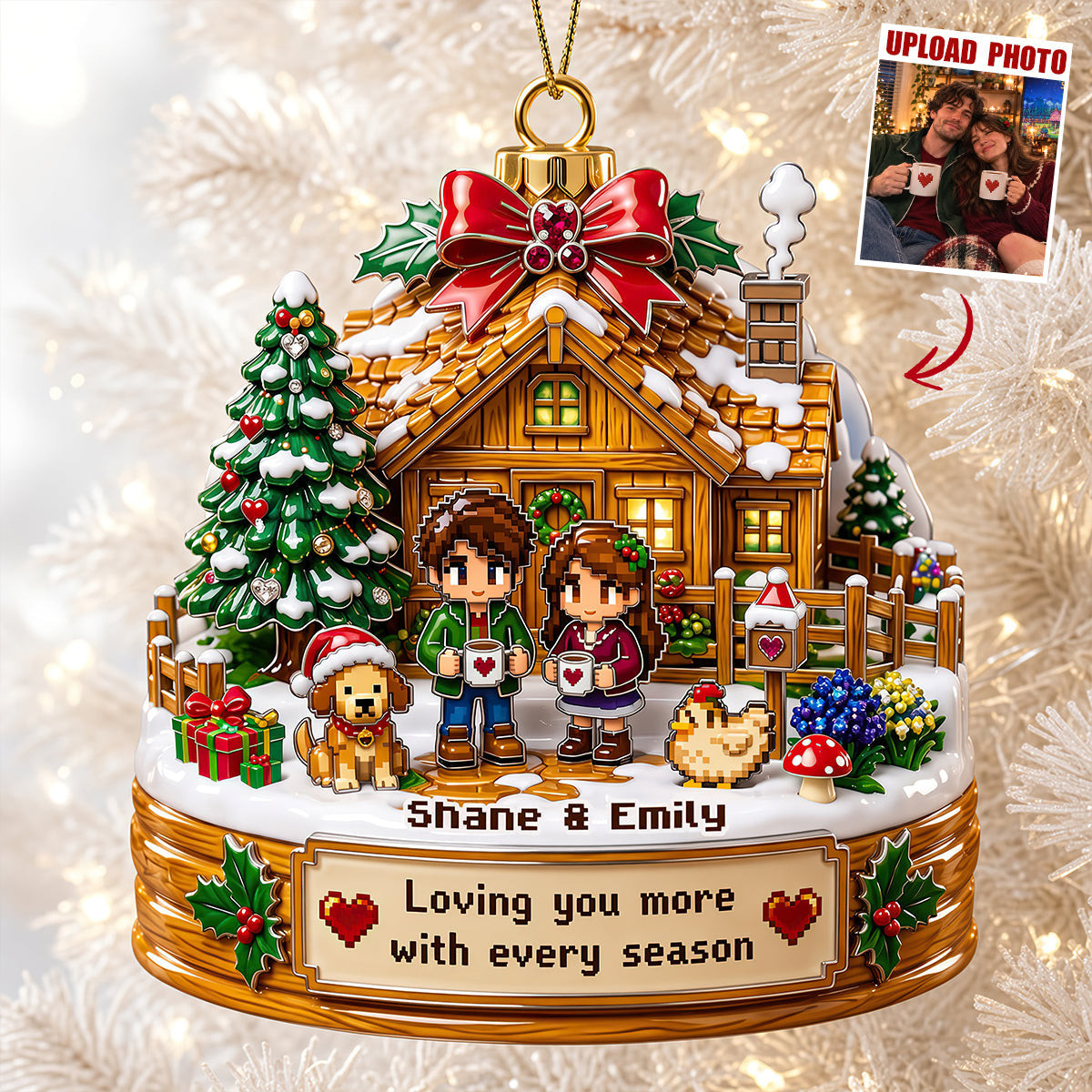 Custom Photo Pixel Farm Couple Acrylic Ornament Christmas Ornaments Gifts For Couple