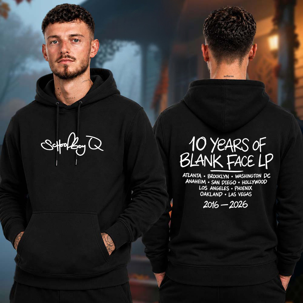 ScHoolboy Q Merch 10 Years Of Blank Face LP Tour Logo Hoodie ScHoolboy Q Concert Outfits 1 - Unicasport ScHoolboy Q Merch 10 Years Of Blank Face LP Tour Logo Hoodie ScHoolboy Q Concert Outfits