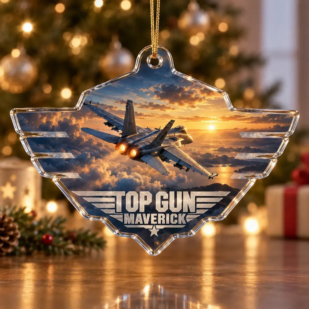 Top Gun Maverick Fighter Jet Sunset Christmas Ornament Holiday Decor Xmas Gifts For BFFs