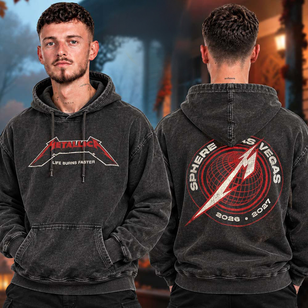Metallica Merch Las Vegas Sphere Life Burns Faster Hoodie Concert Attire Metallica Fans Gifts