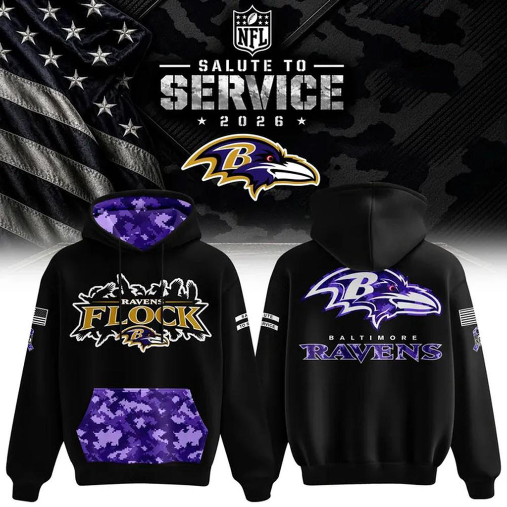 Baltimore Ravens 2026 Salute to Service Purple Camo Black Hoodie Baltimore Ravens Merch Gifts 1 - Unicasport Baltimore Ravens 2026 Salute to Service Purple Camo Black Hoodie Baltimore Ravens Merch Gifts