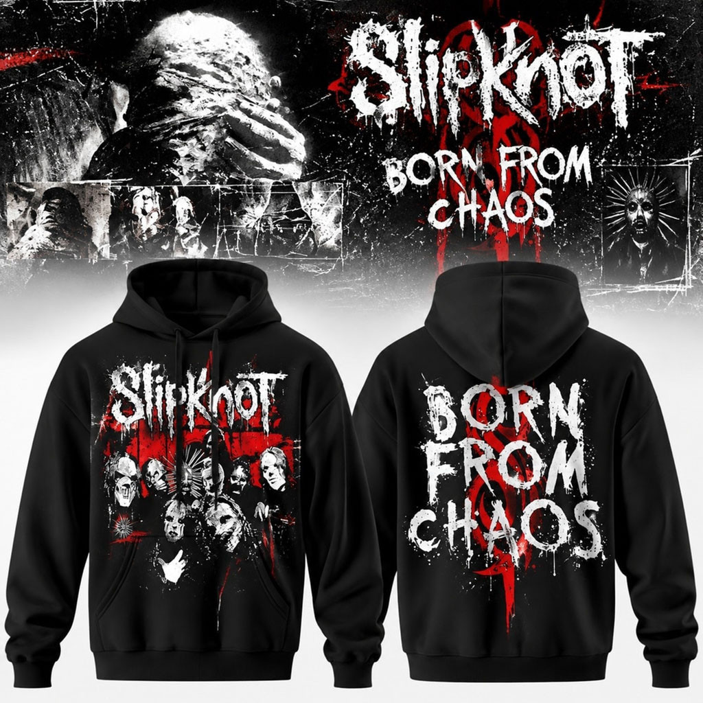 Slipknot Stadium Tour 2027 Born From Chaos Hoodie Black Slipknot Merch Metalheads Gifts 1 - Unicasport Slipknot Stadium Tour 2027 Born From Chaos Hoodie Black Slipknot Merch Metalheads Gifts