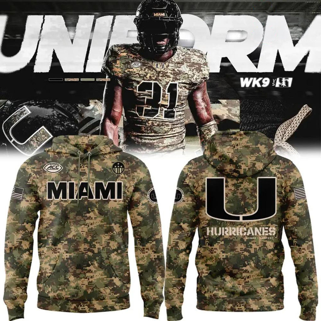 Miami Hurricanes Military Appreciation Camo Hoodie Hurricanes Merch Football Fan Gifts Ideas