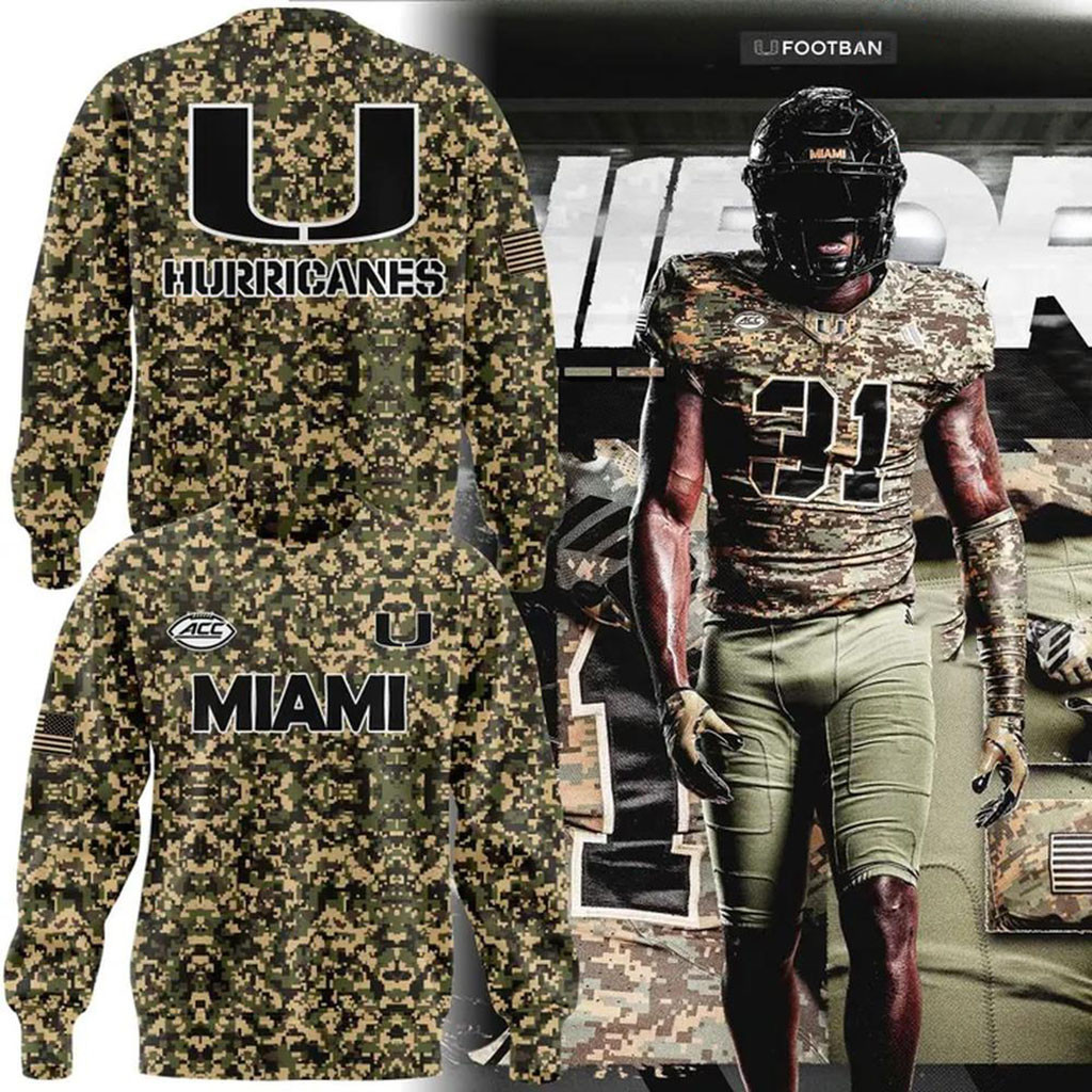 Miami Hurricanes Special Camo Uniforms Camouflage Sweatshirt Hurricanes Merch Football Gifts