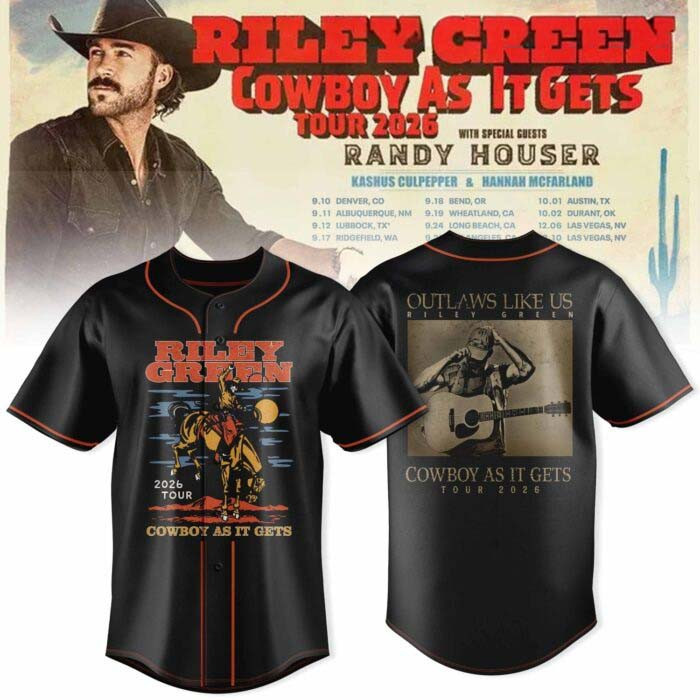 Riley Green Merch Cowboy As It Gets Collection Baseball Jersey Shirt Gift For Concert Lover 1 - Unicasport Riley Green Merch Cowboy As It Gets Collection Baseball Jersey Shirt Gift For Concert Lover