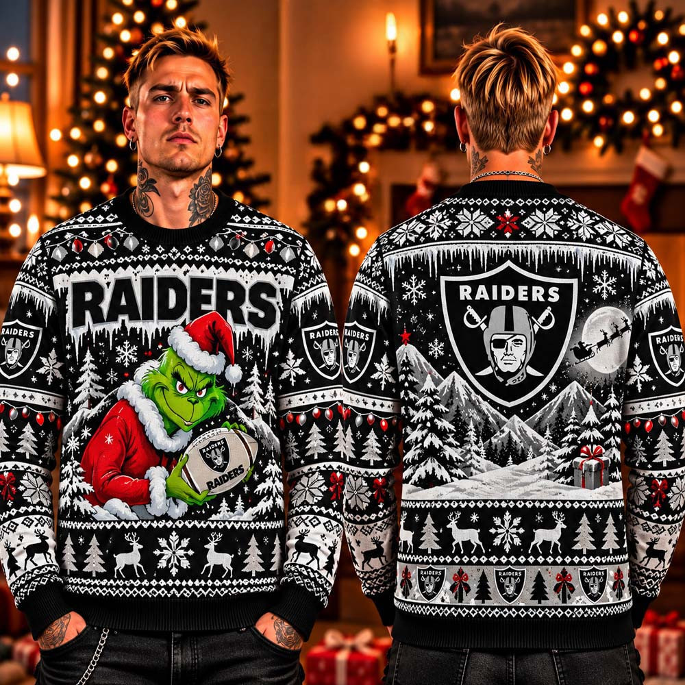Las Vegas Raiders Grinch 2026 Ugly Christmas Sweater LV Raiders Apparel Fan Gear 1 - Unicasport Las Vegas Raiders Grinch 2026 Ugly Christmas Sweater LV Raiders Apparel Fan Gear