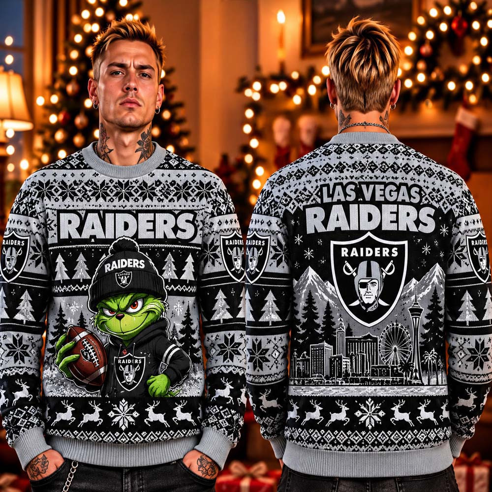 Las Vegas Raiders The Grinch 2026 Ugly Christmas Sweater Las Vegas Raiders Clothing Best Fan Gear 1 - Unicasport Las Vegas Raiders The Grinch 2026 Ugly Christmas Sweater Las Vegas Raiders Clothing Best Fan Gear