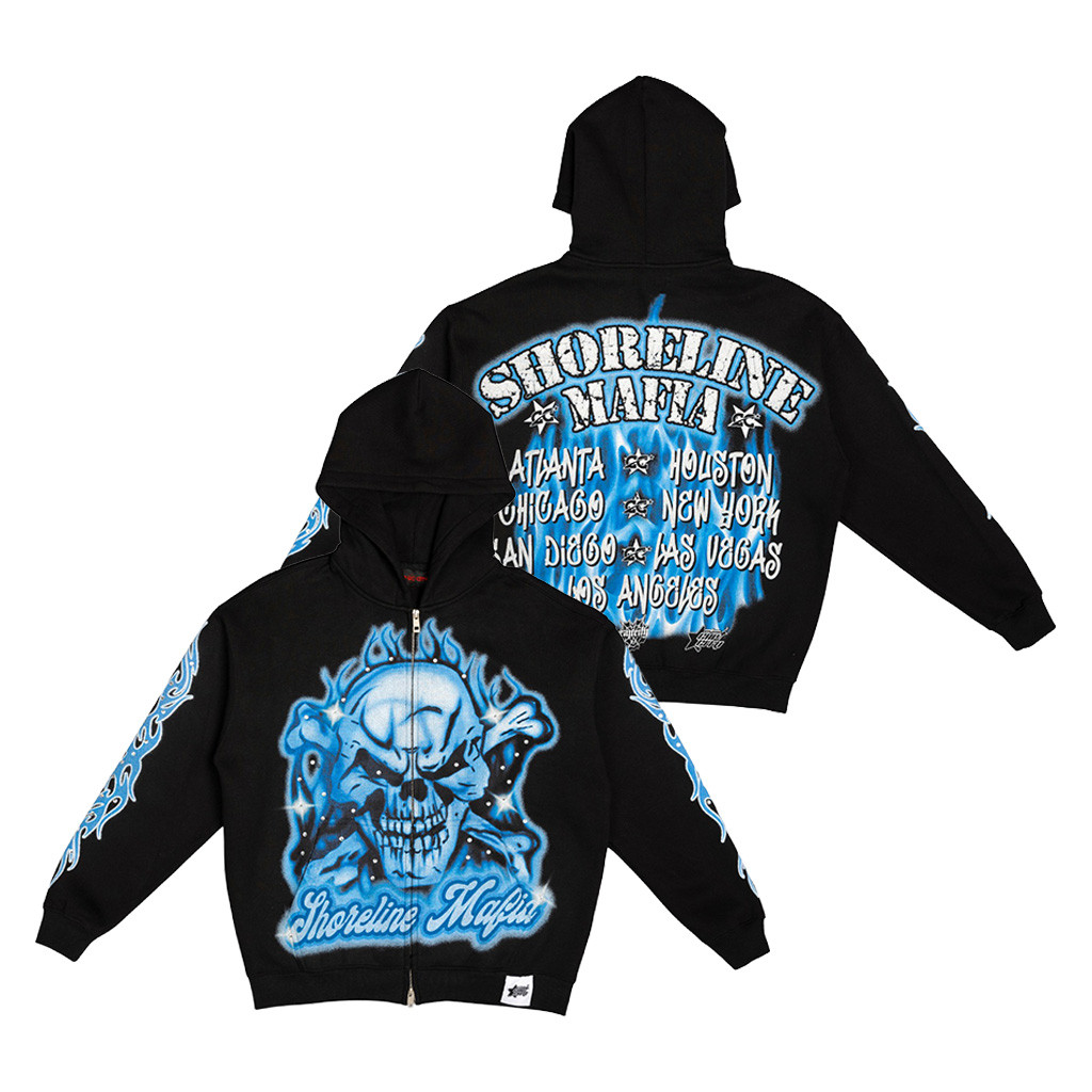 Shoreline Mafia Merch x Cap City Air Brush Zip Up Hoodie Best Gift For Hip Hop Fans 1 - Unicasport Shoreline Mafia Merch x Cap City Air Brush Zip Up Hoodie Best Gift For Hip Hop Fans