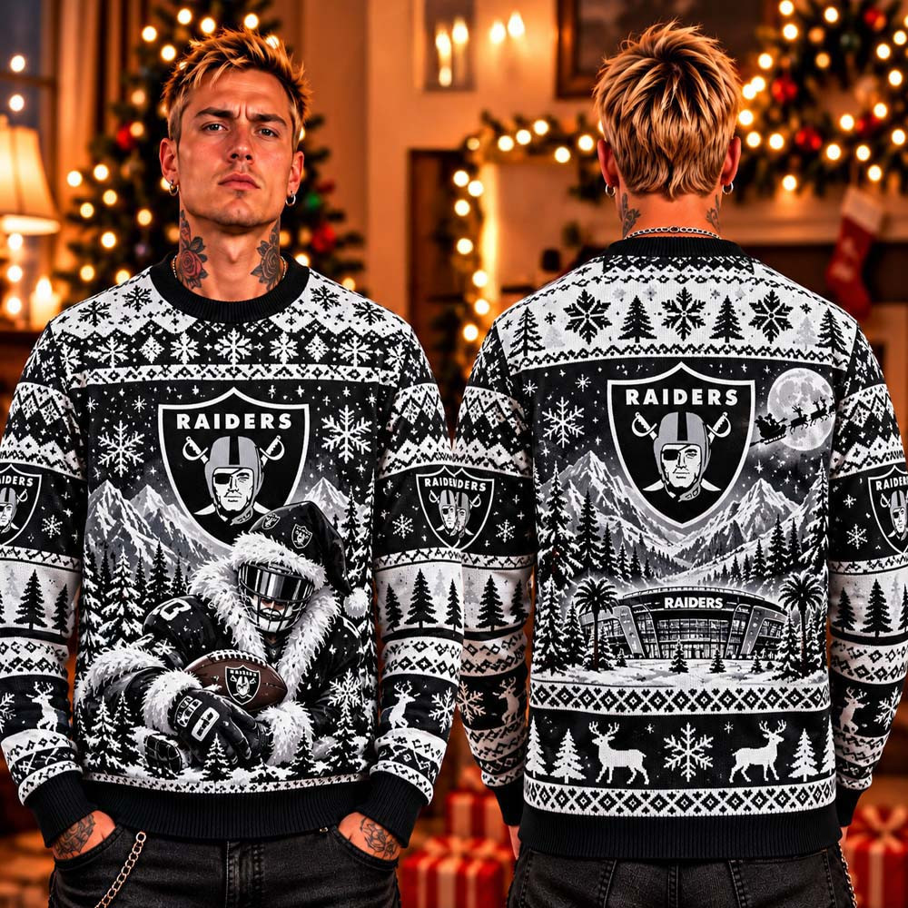 Las Vegas Raiders 2026 Ugly Christmas Sweater Christmas Gifts For Raiders Fans 1 - Unicasport Las Vegas Raiders 2026 Ugly Christmas Sweater Christmas Gifts For Raiders Fans
