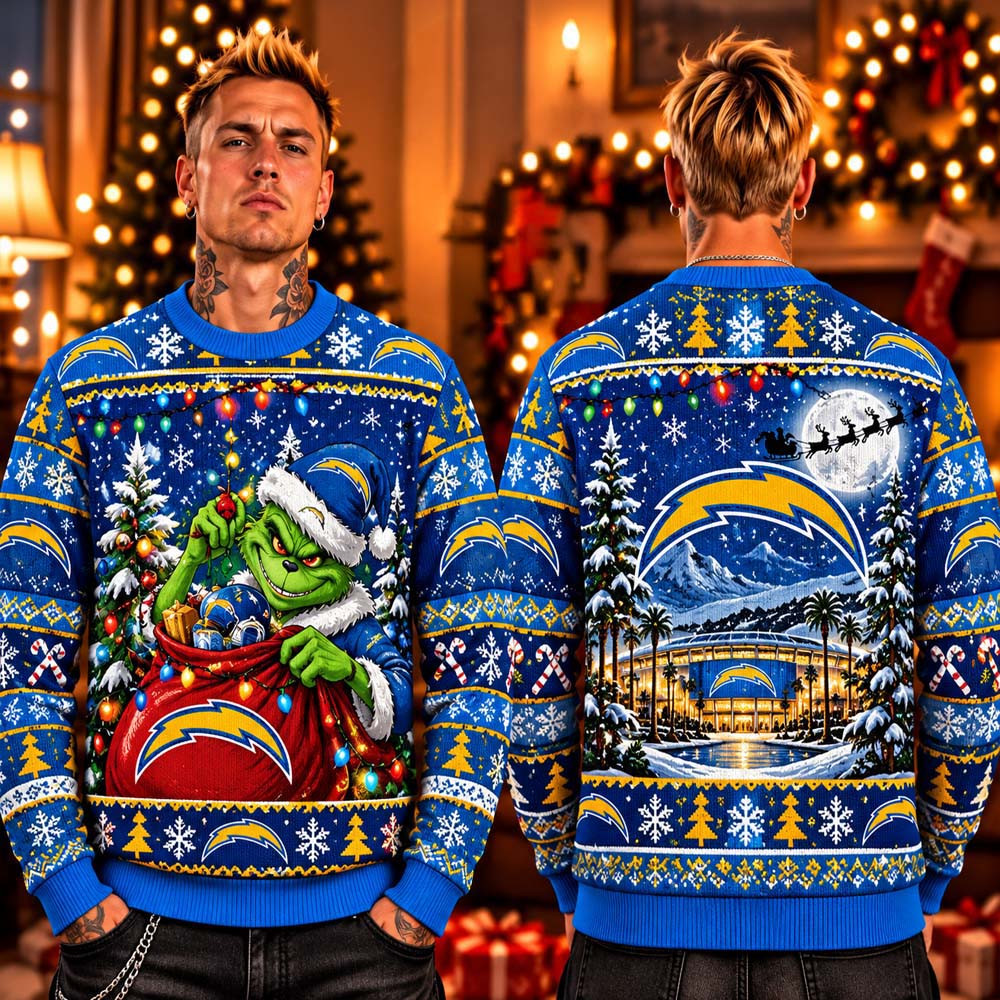 Los Angeles Chargers Grinch 2026 Ugly Christmas Sweater Xmas Presents For Chargers Fan