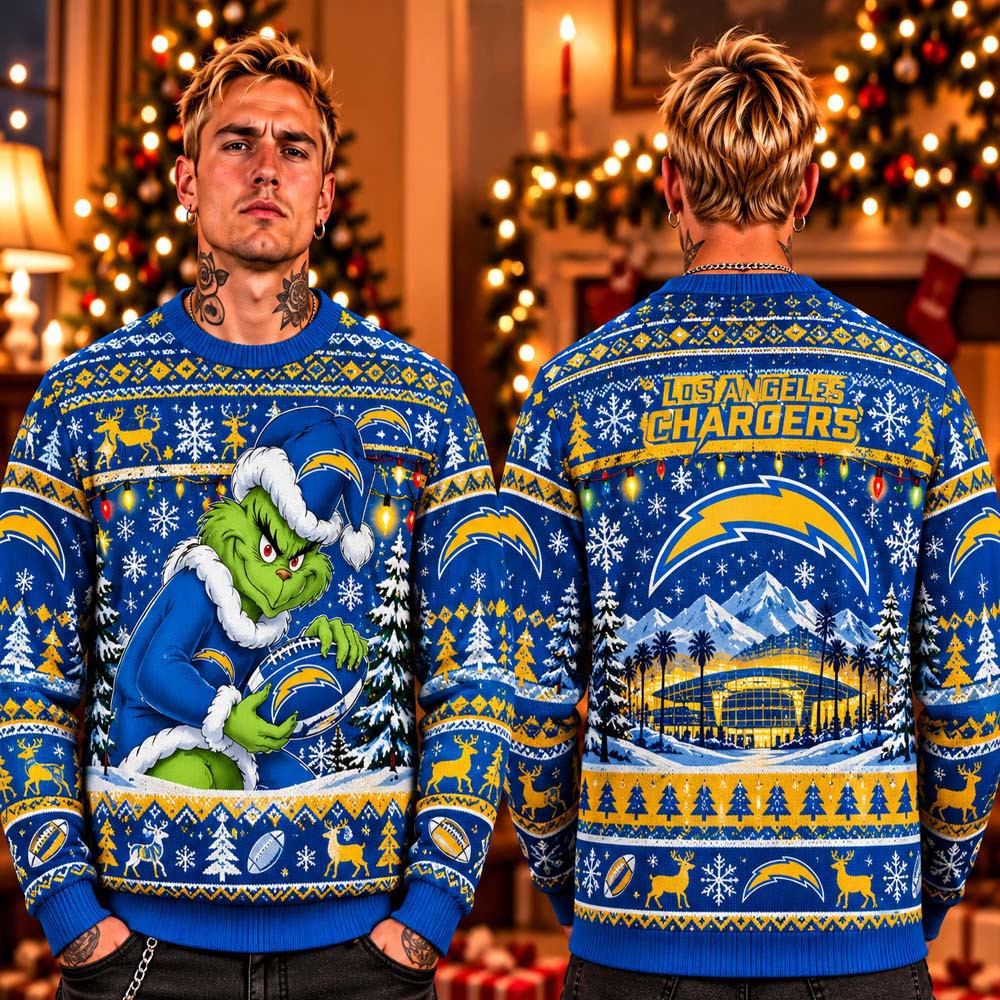 Los Angeles Chargers Football Grinch 2026 Christmas Ugly Sweater Xmas Gifts For Chargers Fan 1 - Unicasport Los Angeles Chargers Football Grinch 2026 Christmas Ugly Sweater Xmas Gifts For Chargers Fan