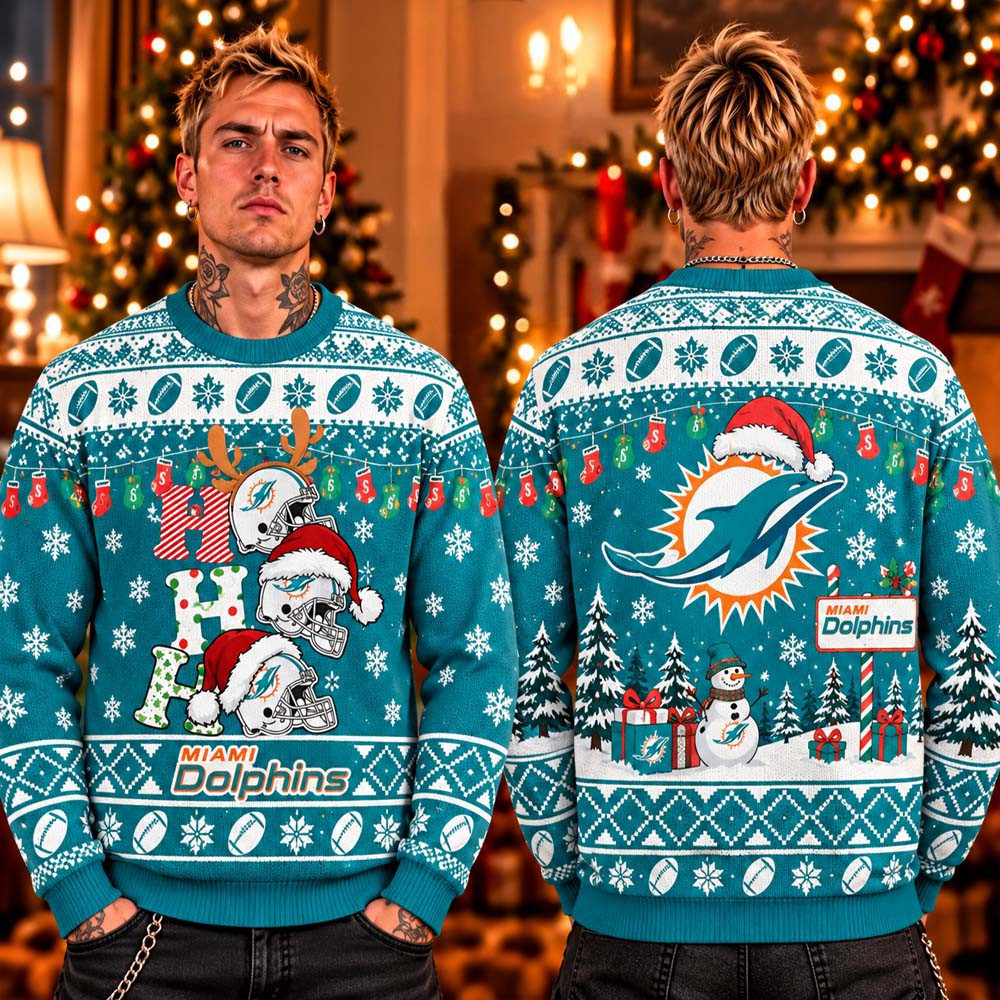 Miami Dolphins 2026 Ho Ho Ho Ugly Christmas Sweater Xmas Gifts For Dolfans 1 - Unicasport Miami Dolphins 2026 Ho Ho Ho Ugly Christmas Sweater Xmas Gifts For Dolfans