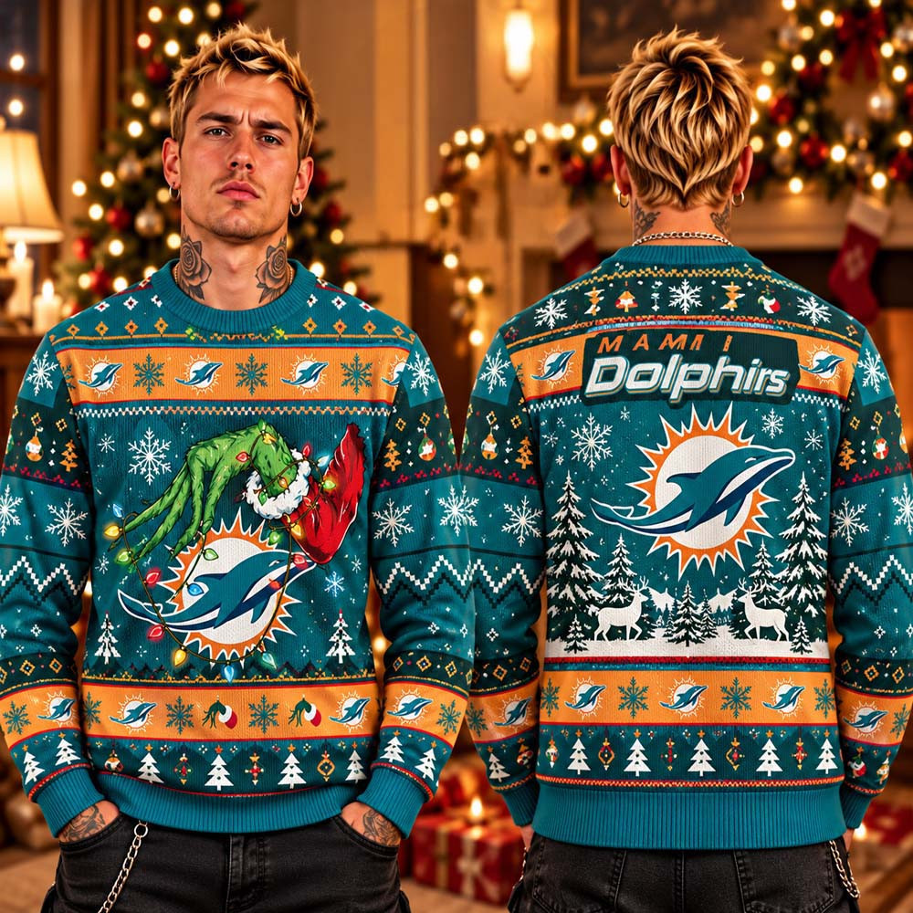 Miami Dolphins 2026 Football Ugly Christmas Sweater Xmas Merch Gifts For Dolfans 1 - Unicasport Miami Dolphins 2026 Football Ugly Christmas Sweater Xmas Merch Gifts For Dolfans