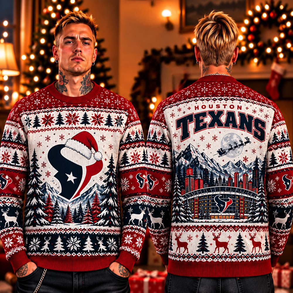 Houston Texans NFL Big Logo Knit 2026 Ugly Christmas Sweater Xmas Clothing Fan Merch 1 - Unicasport Houston Texans NFL Big Logo Knit 2026 Ugly Christmas Sweater Xmas Clothing Fan Merch