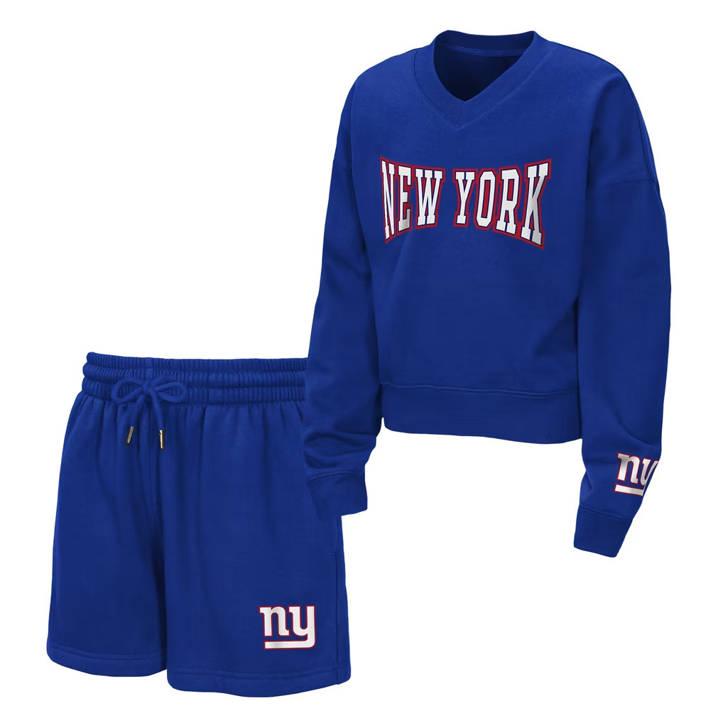 New York Giants Merch NY Giants Red Zone V-Neck Sweatshirt And Shorts Set WEAR By Erin Andrews 1 - Unicasport New York Giants Merch NY Giants Red Zone V-Neck Sweatshirt And Shorts Set WEAR By Erin Andrews